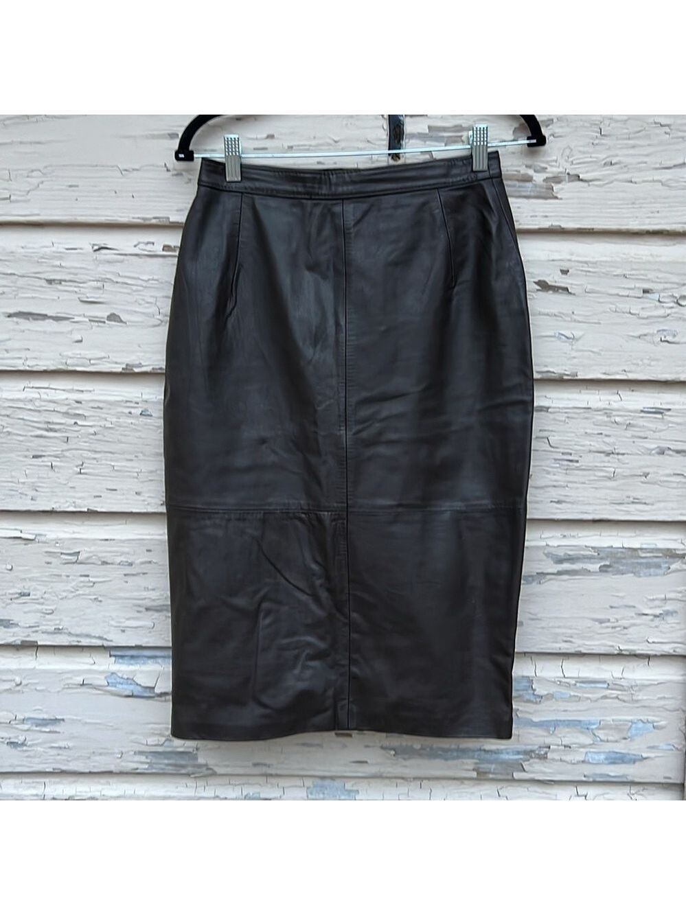 Vintage Comint 80s 90s Brown Pencil Wiggle Leather Midi Skirt H13